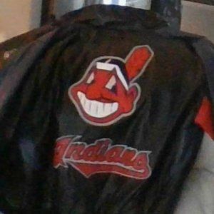 NFL LEATHER CLEVELAND INDIANS JACKET WITH LOGOS ON FRONT AND BACK